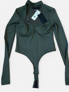 NWT Cardi B x Reebok Olive Ribbed Bodysuit Cut Out Wired Bustier Top